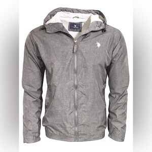 U.S. Polo Assn. Hooded Windbreaker Jacket Heather Grey Lightweight Medium
